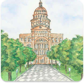 Texas State Capitol watercolor illustration